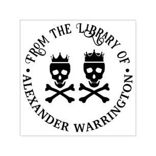 Totenkopf- und Kreuzknochen-Krone-Paar-Bibliotheks Permastempel