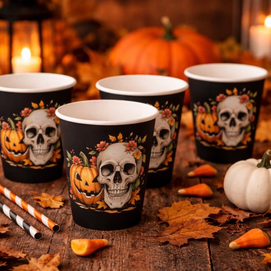  Totenkopf und Kürbis  Pappbecher