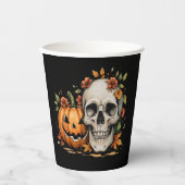  Totenkopf und Kürbis  Pappbecher (Vorderseite)