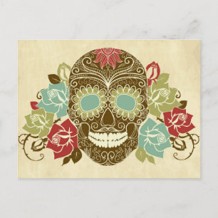 Totenkopf und Rosen, Bunte Karte zum Tag der Toten