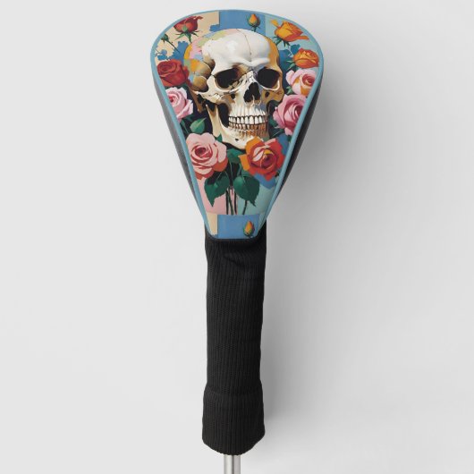 Totenkopf und Rosen Farbblock Golf Headcover (Vorderseite)