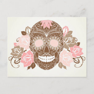 Totenkopf und Rosen, farbenfrohe Karte zum Tag der