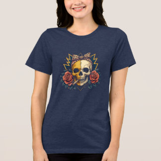 Totenkopf und Rosen Grafikdruck Tri-Blend Shirt