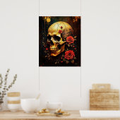Totenkopf und Rosen Poster (Küche)