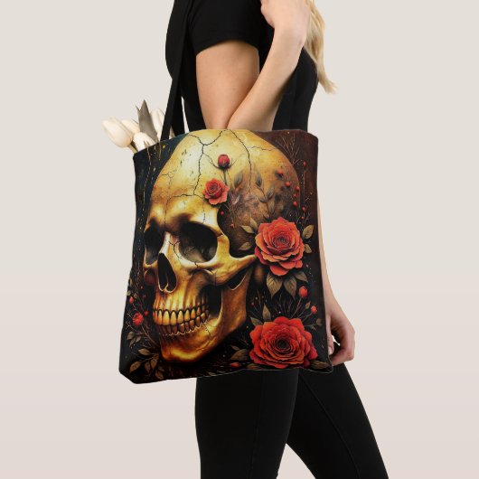Totenkopf und Rosen Tasche (Von Nahem)