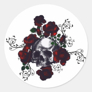 Totenkopf und Rosen Tattoo-Stil Goth-Kunst Runder Aufkleber
