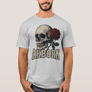 Totenkopf- und Rosen-Vintage-Grafik-T-Shirt 'Rebor T-Shirt