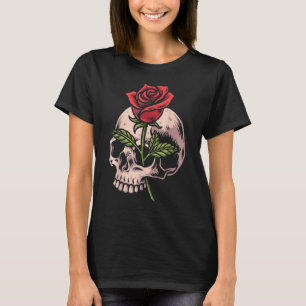 Totenkopf und rote Rose Gothic Okkult Tattoo Emo B T-Shirt