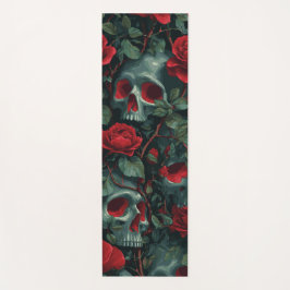 Totenkopf- und rote Rosenmuster – dunkles florales Yogamatte