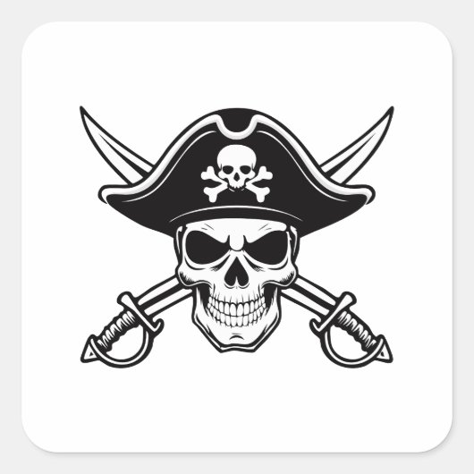 Totenkopf und Säbel Quadratischer Aufkleber (Vorderseite)