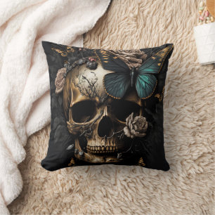 Totenkopf und Schmetterling Motiv Design Kissen