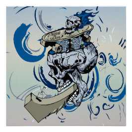 Totenkopf und Skateboard-Rampe Poster