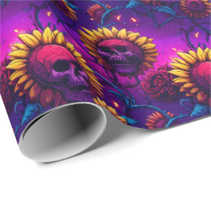 Totenkopf und Sonnenblumen - Gothic Bloom Glow Geschenkpapier