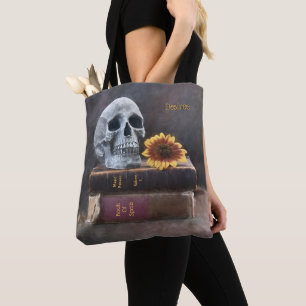 Totenkopf Vintage-Bücher Gelbe Sonnenblume Gothic Tasche