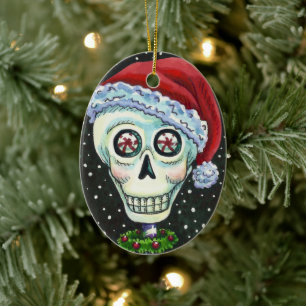 TOTENKOPF WEIHNACHTEN SCHÄDEL, WEIHNACHTS-SKELETT KERAMIK ORNAMENT