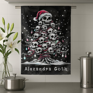 Totenkopf-Weihnachtsbaum-Pyjama-Skelett-Santa-Hut Geschirrtuch