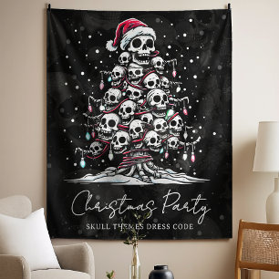 Totenkopf-Weihnachtsbaum-Pyjama-Skelett-Santa-Hut Wandteppich