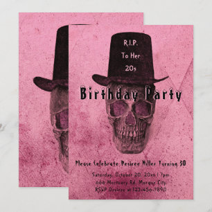 Totenkopf-Zylinder Vintage Rosa RIP Ihren 20ern Einladung