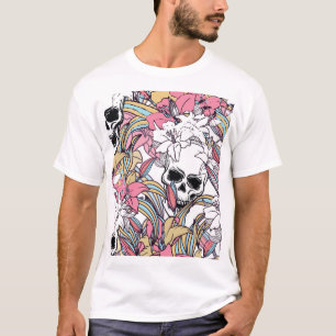 Totenköpfe Lilien Blumen: Boho Vintage. T-Shirt