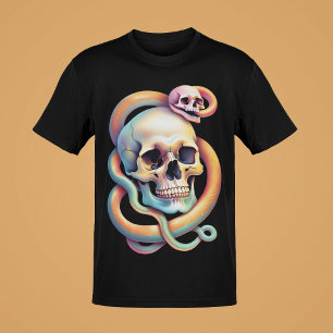 Totenköpfe mit Schlangen oder Rosen Farb-Kunst-Kol T-Shirt