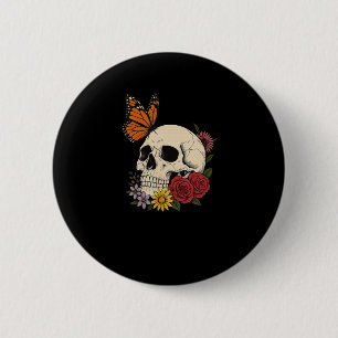 Totenköpfe Monarch Schmetterling Blumen Halloween  Button