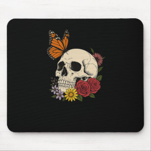 Totenköpfe Monarch Schmetterling Blumen Halloween Mousepad