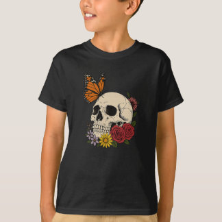 Totenköpfe Monarch Schmetterling Blumen Halloween  T-Shirt