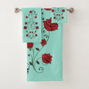 Totenköpfe & Rosen Badezimmer-Handtuch-Set Teal Badhandtuch Set