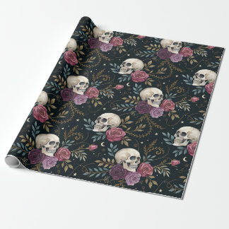 Totenköpfe & Rosen Geschenkpapier