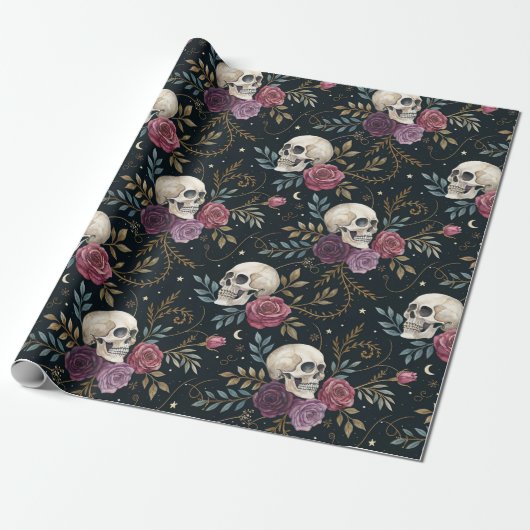 Totenköpfe & Rosen Geschenkpapier (Ungerollt)