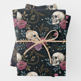 Totenköpfe & Rosen Geschenkpapier Set
