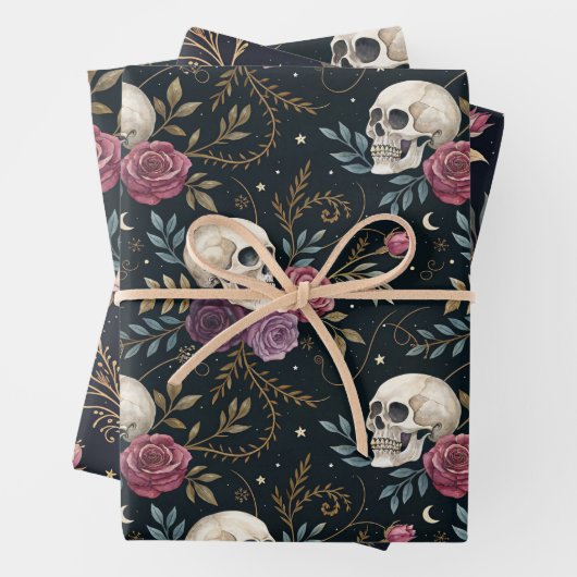 Totenköpfe & Rosen Geschenkpapier Set (Beispiel)