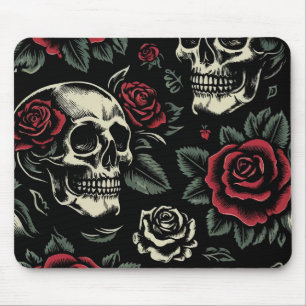 Totenköpfe & Rote Rosen Gothic-Blumen Mousepad