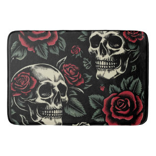 Totenköpfe & Rote Rosen Gothic Floral  Badematte