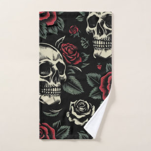 Totenköpfe & Rote Rosen Gothic Floral Badhandtuch Set