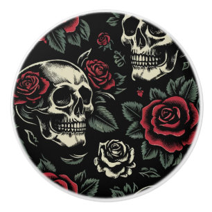 Totenköpfe & Rote Rosen Gothic Floral Keramikknauf