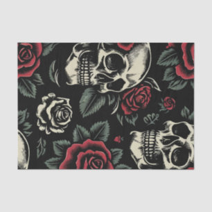 Totenköpfe & Rote Rosen Gothic Floral Seidenpapier