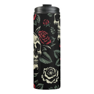 Totenköpfe & Rote Rosen Gothic Floral  Thermosbecher