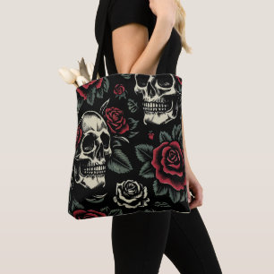 Totenköpfe und Rosen gotisches Floral  Tasche