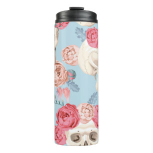 Totenköpfe und Rosen Vintage-Muster Thermosbecher