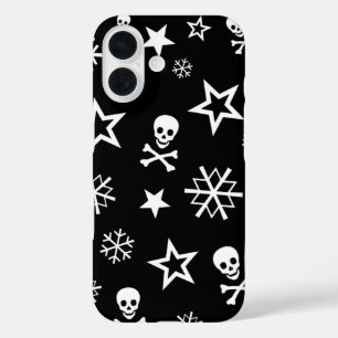 Totenköpfe und Schneeflocken iPhone 16 Hülle