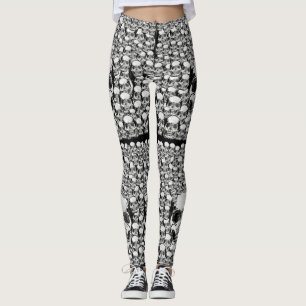 TOTENKÖPFE WAND TOD GESTORBEN SKELETT SCHWARZ WEIS LEGGINGS