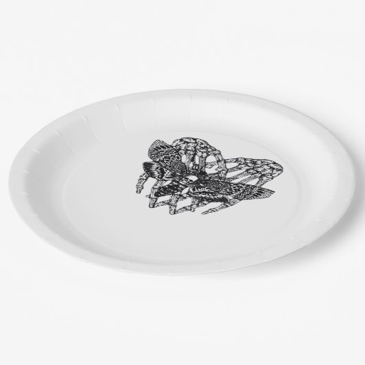 Totenkopfmoth Classic - Skeleton-Handherz Pappteller (Schrägansicht)