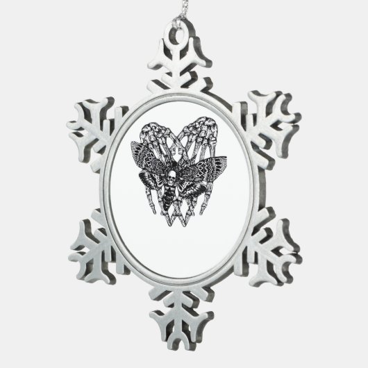 Totenkopfmoth Classic - Skeleton-Handherz Schneeflocken Zinn-Ornament (Rechts)