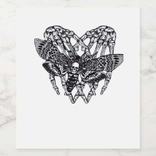 Totenkopfmoth Classic - Skeleton-Handherz Weinetikett (Einzelnes Label)