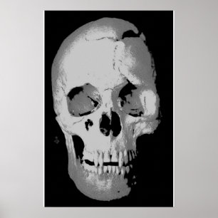 Totenkopfposter - Schwarz-Weiß-Pop-Art, Fantasy-Ku Poster