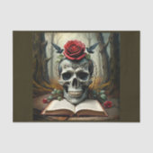 Totenschädel auf verfluchten Buch mit Rose und Krä Seidenpapier (Vorderseite)