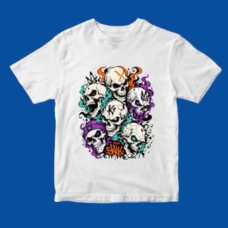 Totenschädel mit Flammen Cartoon Graffiti Kunststi T-Shirt