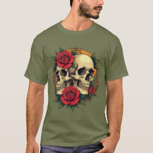 Totenschädel mit roten Rosen T-Shirt