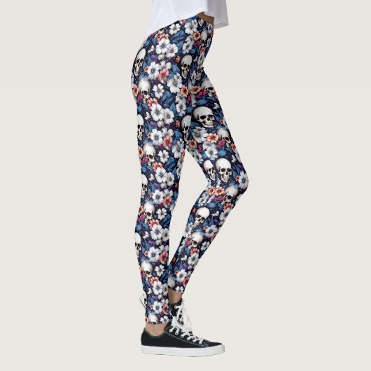 Totenschädel unter Blumen Leggings (Rechts)